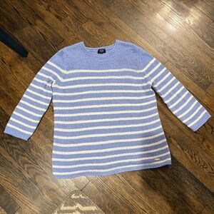 Jones New York Blue and White Striped Rolled Neck Sweater